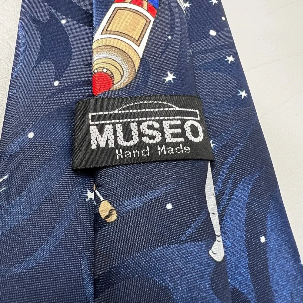 Vintage Museo Space Capsule Tie‎ Blue Space Walk USA Flag Hand Made in Korea